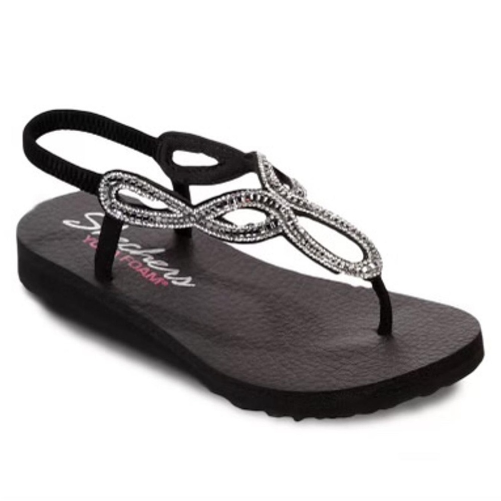 Skechers Black and Silver Embellished Slingback Sandal